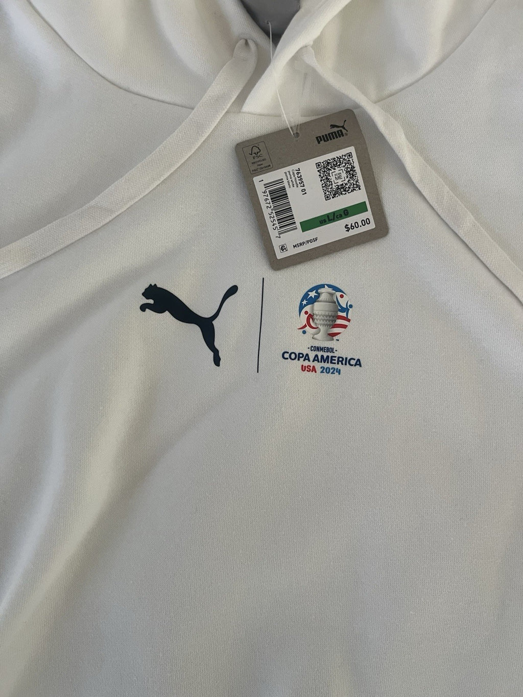 Puma 2024 Copa America White Hoodie 763957 01 Men’s Size Large