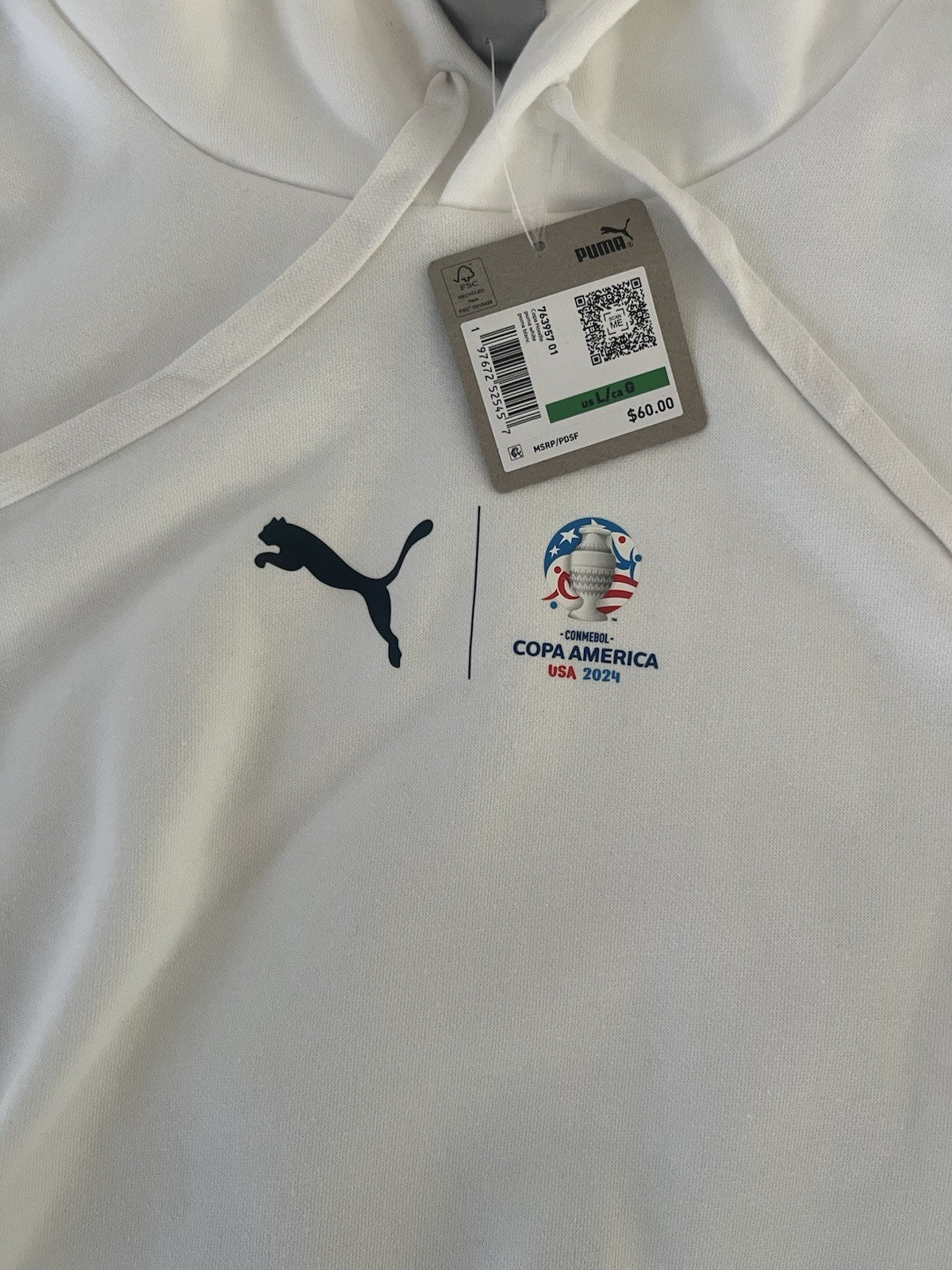 Puma 2024 Copa America White Hoodie 763957 01 Men’s Size Large
