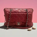 CHANEL Python Leather Shoulder Bag Fuscia Silver Hardware From Japan Rare