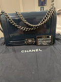 Chanel medium boy bag, calfskin, blue.