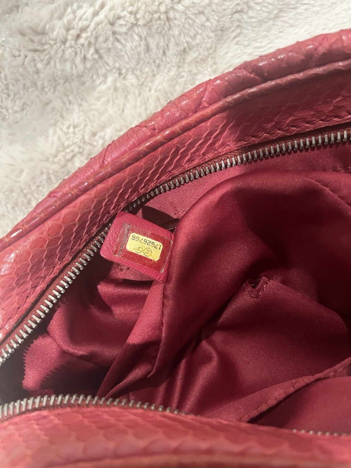 CHANEL Python Leather Shoulder Bag Fuscia Silver Hardware From Japan Rare