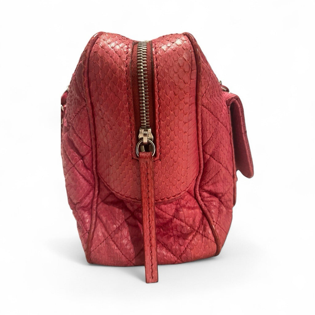 CHANEL Python Leather Shoulder Bag Fuscia Silver Hardware From Japan Rare