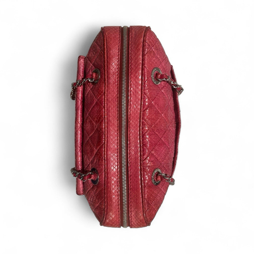 CHANEL Python Leather Shoulder Bag Fuscia Silver Hardware From Japan Rare