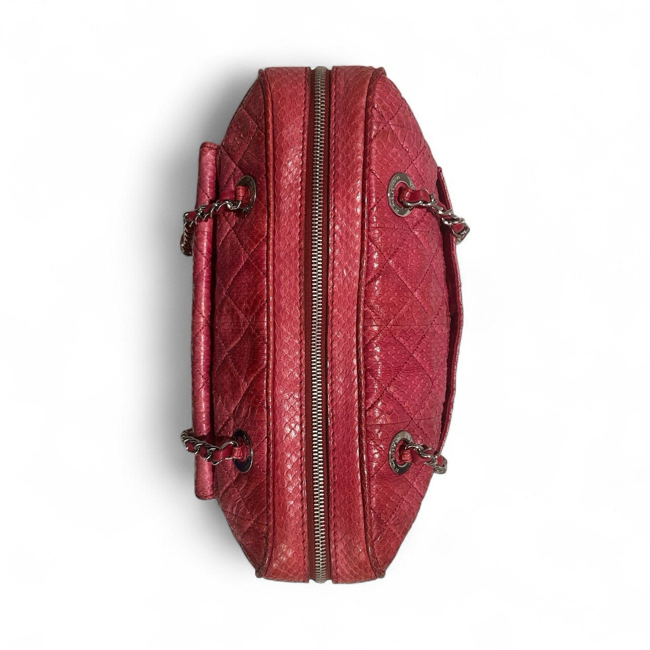 CHANEL Python Leather Shoulder Bag Fuscia Silver Hardware From Japan Rare
