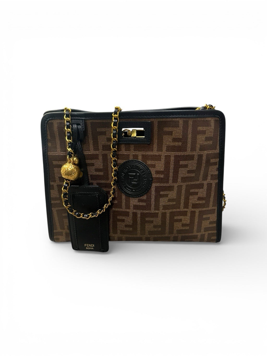 Fendi Peekaboo Defender Zucca coated canvas mini bag, comes with unbranded chain