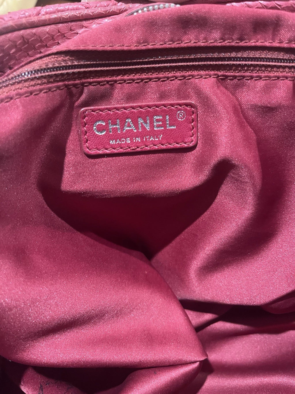 CHANEL Python Leather Shoulder Bag Fuscia Silver Hardware From Japan Rare