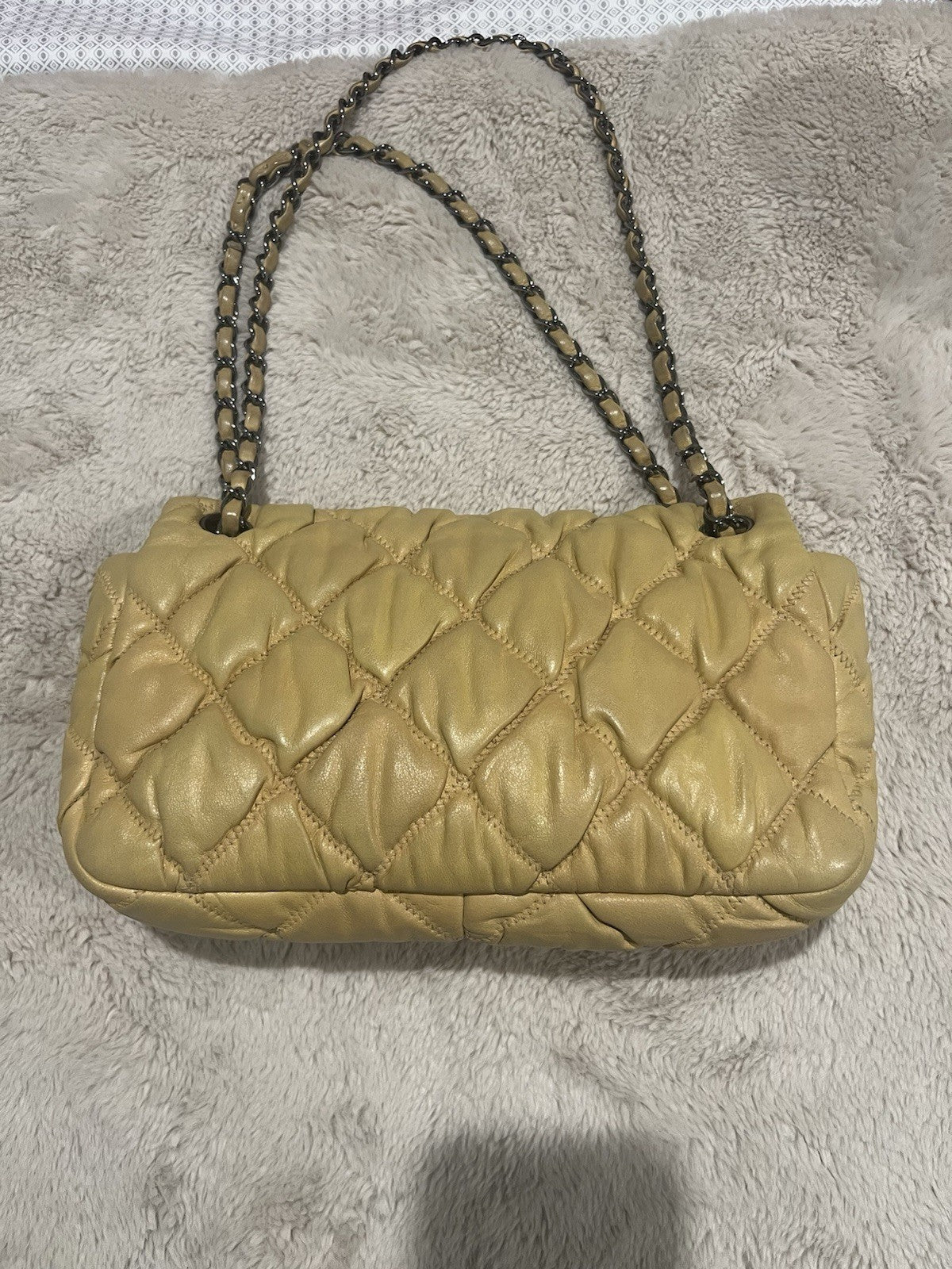 CHANEL CC Quilted Turn Lock Closure Shoulder Bag Medium Beige Leather