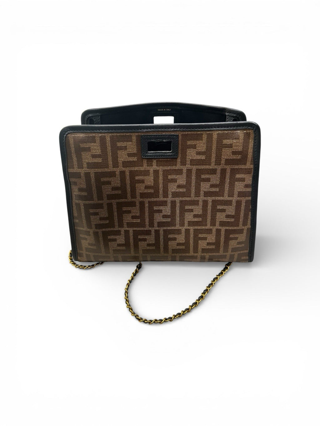 Fendi Peekaboo Defender Zucca coated canvas mini bag, comes with unbranded chain